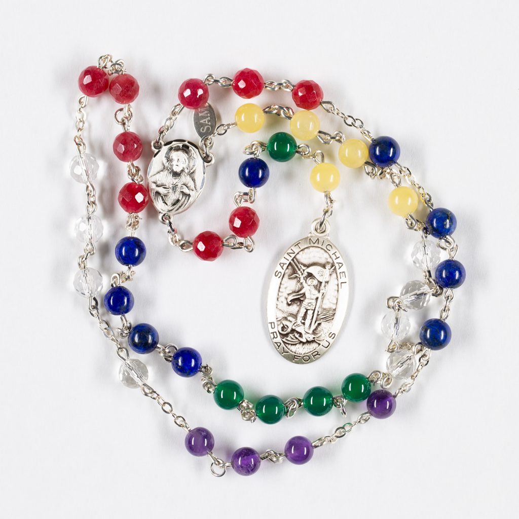 St. Michael Chaplet Rosary the Guardian Archangel - Handmade for Catholics with Custom Prayer card - Sterling Silver, Saint Michael Medal