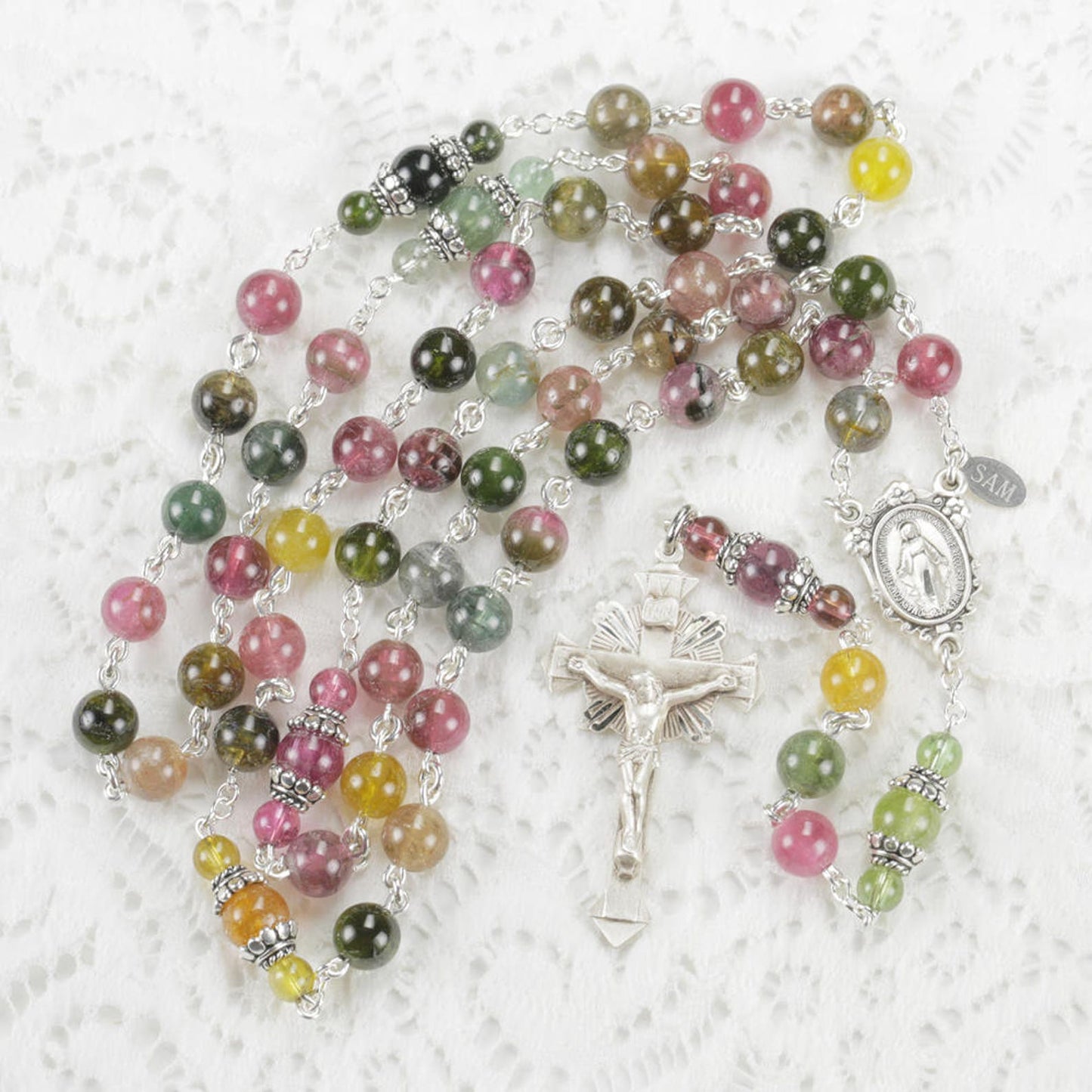 Catholic Women's Rosary Handmade with Tourmaline and Sterling Silver