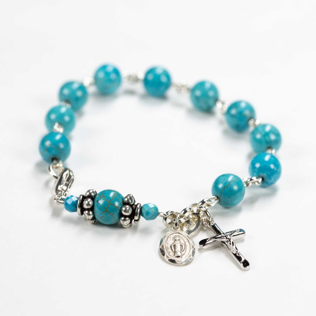 Turquoise Bead Bracelet Rosary for Catholic Women