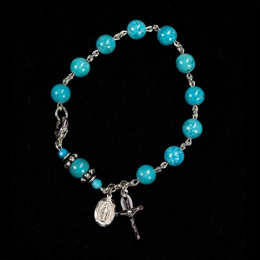 Genuine Turquoise Murano Silver Tone Rosary Bracelet with Sommerso Bea —  Agapao Store
