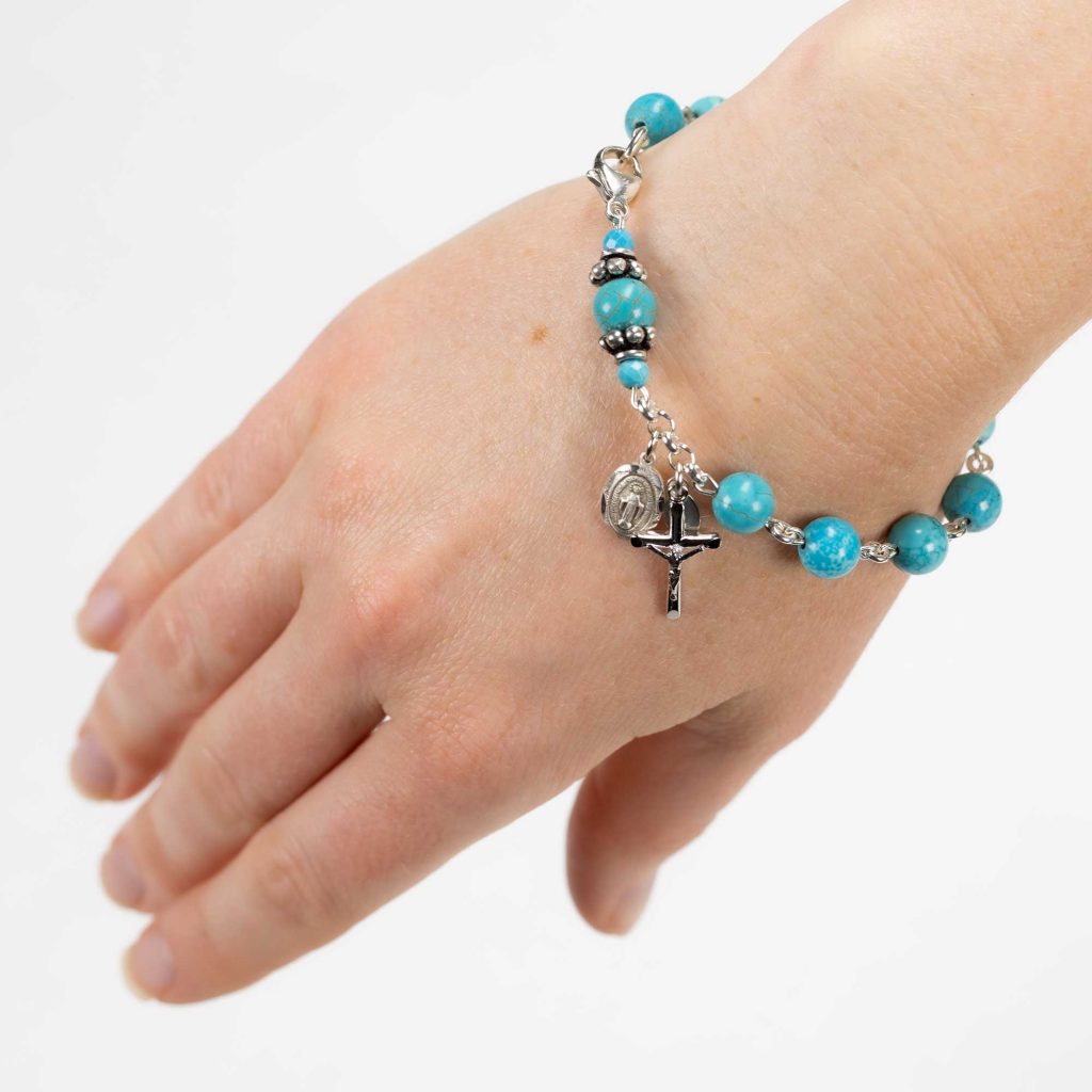 Turquoise Bead Bracelet Rosary for Catholic Women