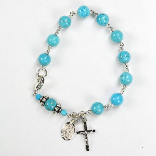 Turquoise Bead Bracelet Rosary for Catholic Women